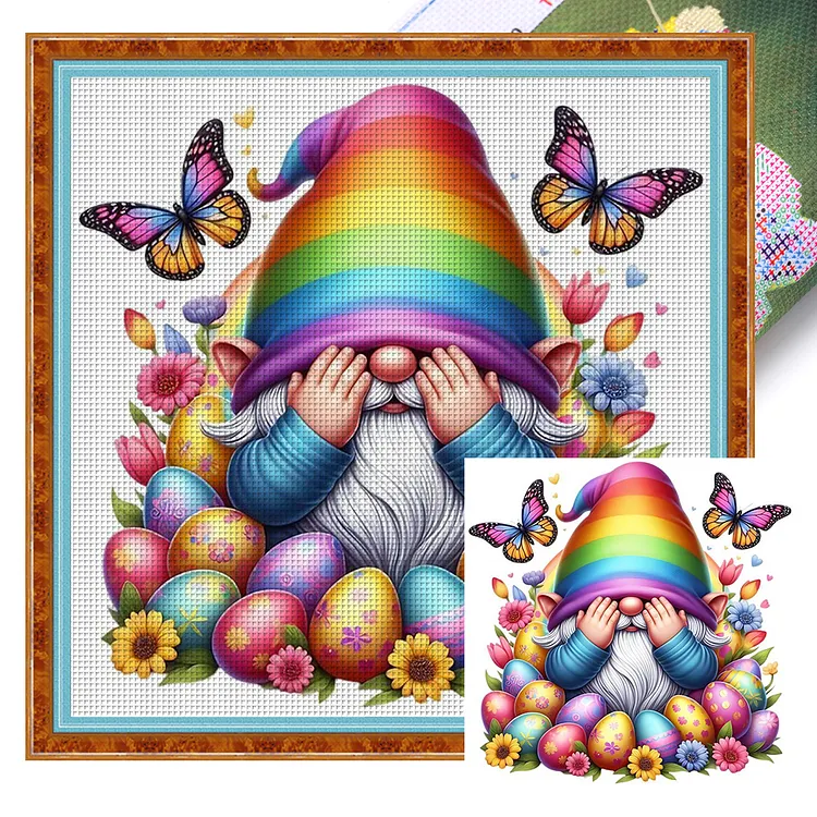 【Yishu Brand】Easter Gnome&nbsp;(40*40cm)&nbsp;11CT&nbsp;Stamped&nbsp;Cross Stitch gbfke