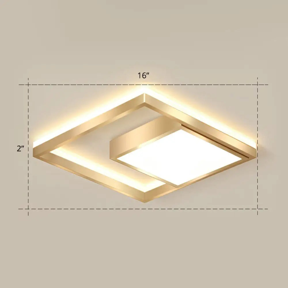 Modern Gold Led Flush Mount Ceiling Light Fixture For Bedrooms - Square Acrylic Lamp / 16&rsquo; Warm