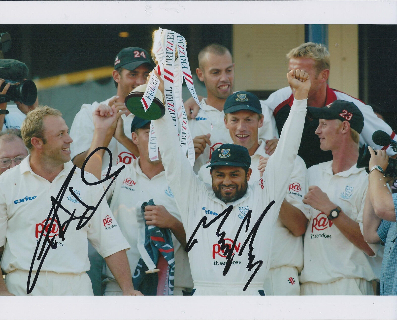 Chris ADAMS & Mustaq AHMED Signed Autograph 10x7 England CRICKET Photo Poster painting AFTAL COA