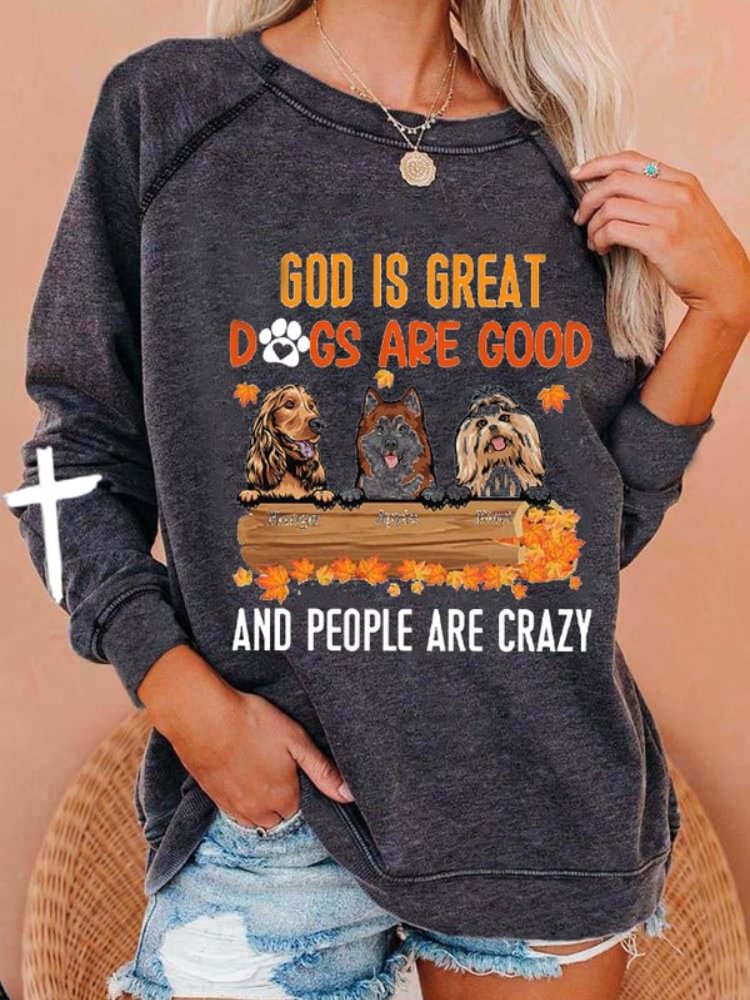 Fall Leaves Dog And Letter Print Casual Sweatshirt