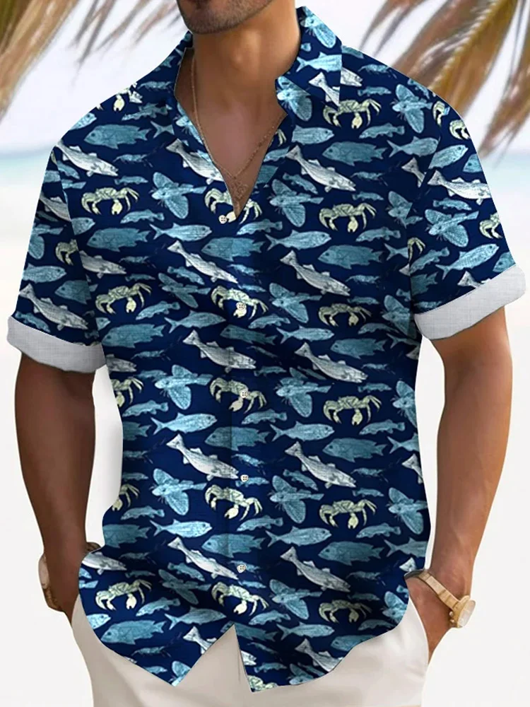 Men's Hawaiian Fish Print Short Sleeve Shirt