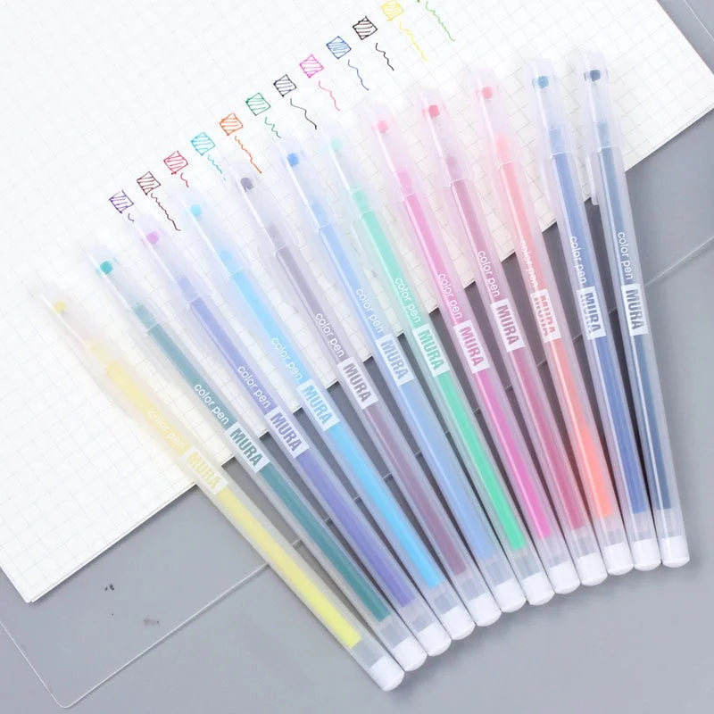 12Pcs/box Simple Color Gel Pen Set 0.5mm Vintage Pens for Kids Writing Jounal Graffiti Pen School Supplies Cute Stationery
