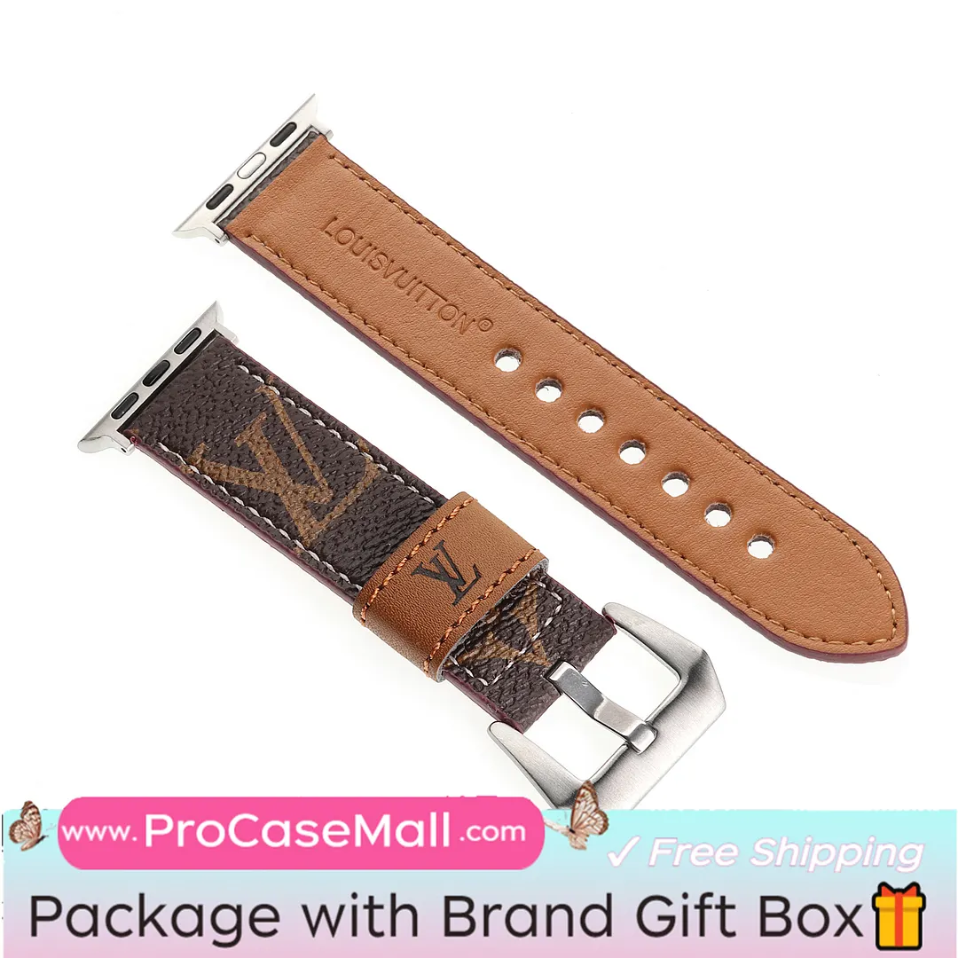 LV Genuine Leather Monogram Canvas Apple Watch Strap Checkerboard Canvas