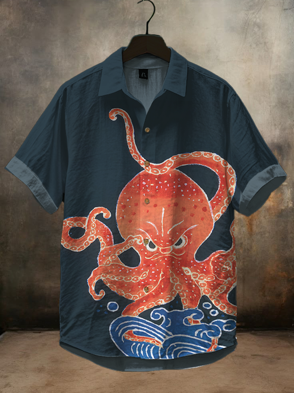 Men's Angry Octopus Japanese Art Print Shirt