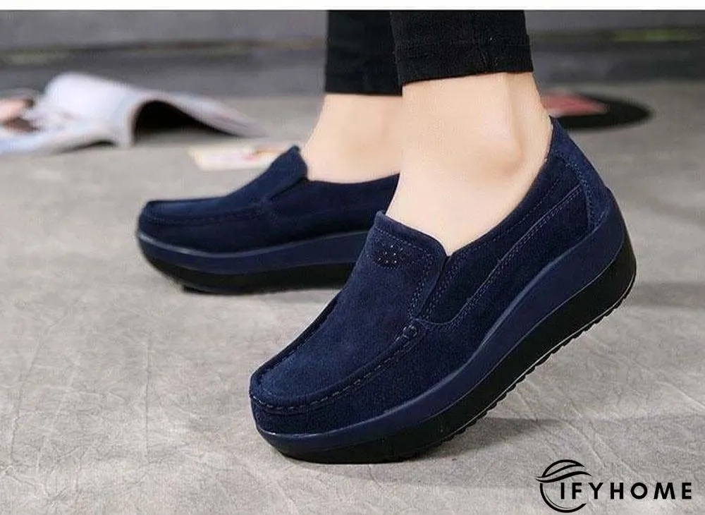 Women's Platform Loafers Flat Shoes Cow Suede Leather Moccasins Shoe | IFYHOME