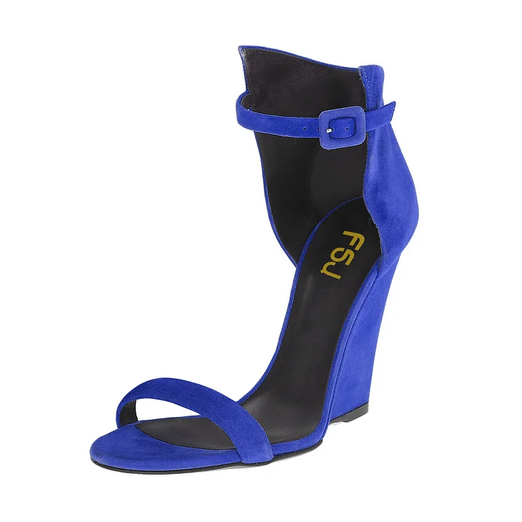 Women's Royal Blue Ankle Strap Wedge Sandals |FSJ Shoes