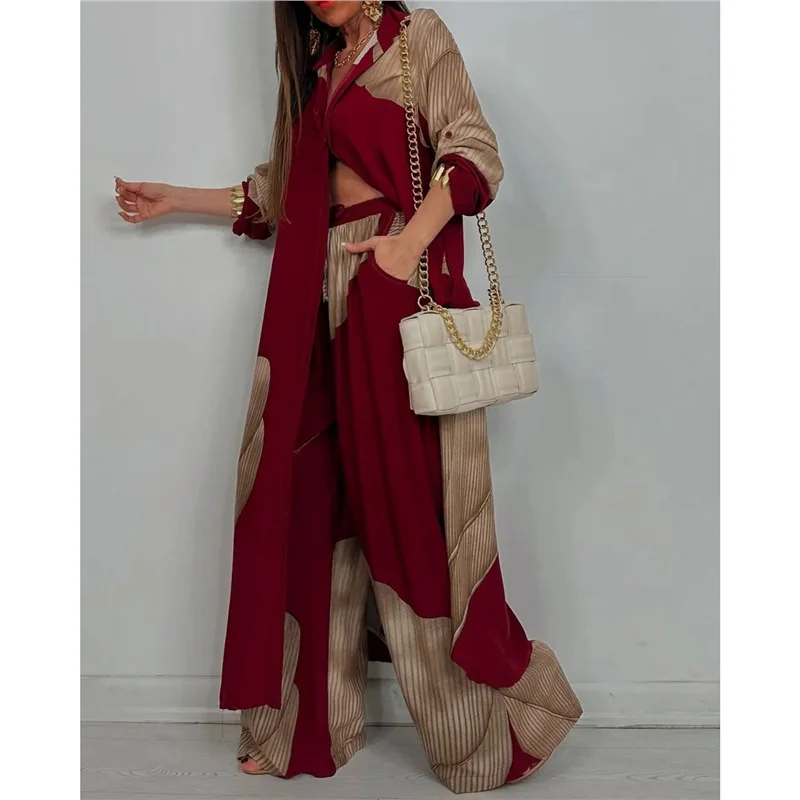 Athvotar Athvotar Spring And Autumn New Women's Fashion Casual Color Loose Shirt Trousers Two Sets