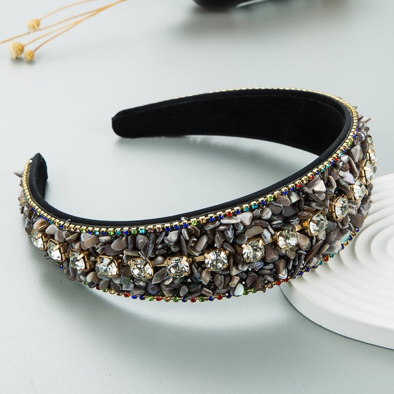Women's Fashion Design Colorful Rhinestones Wide Edge Fabric Candy Color Headband