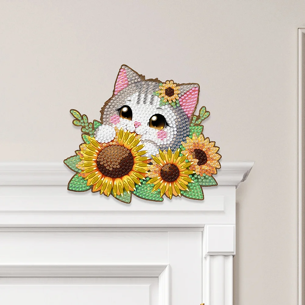 2Pcs Sunflower Cat Diamond Painting Door Corner Sign Rhinestone Door Frame Decor