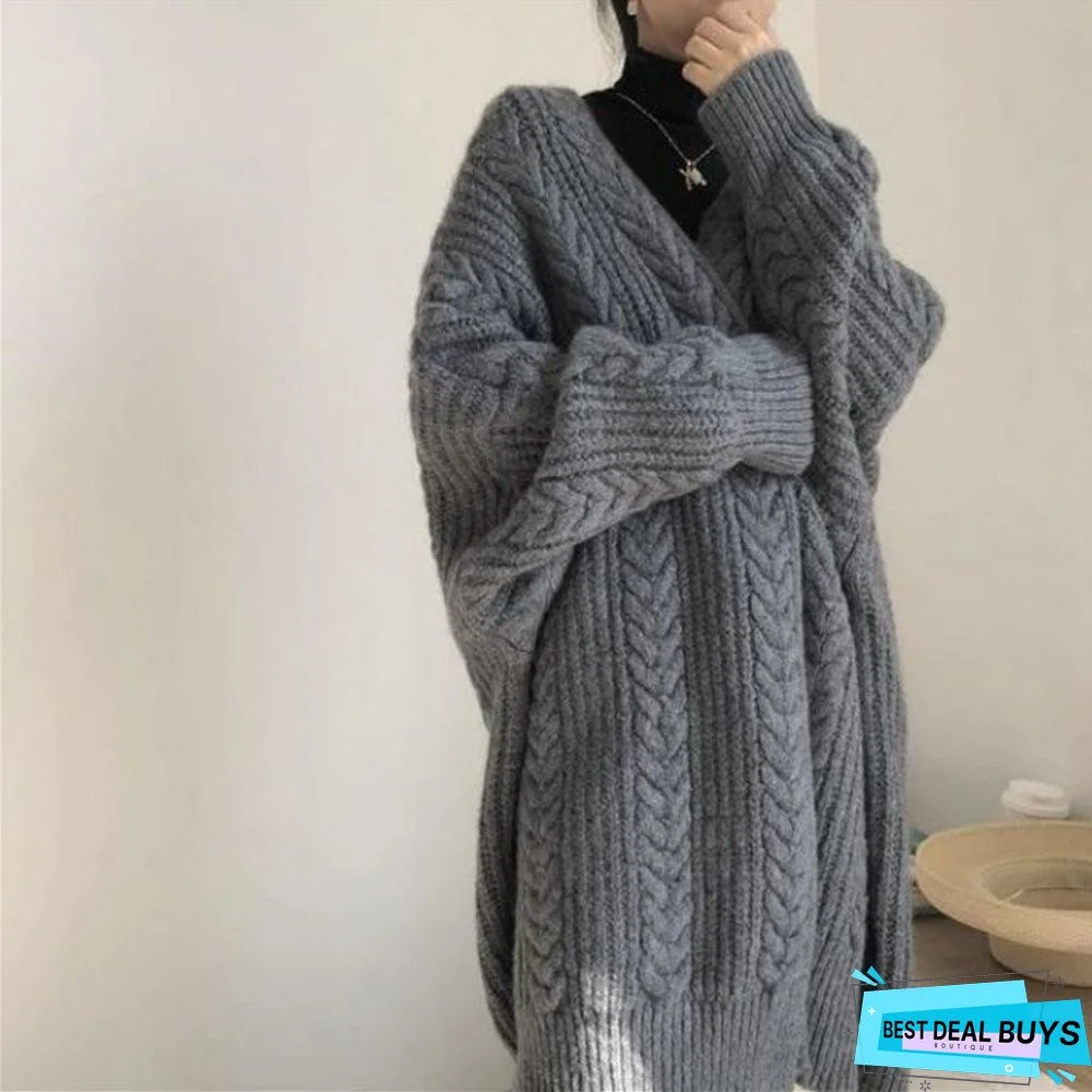 Autumn New Long Knit Cardigan Long Sleeve Lazy Twist Sweater Coat