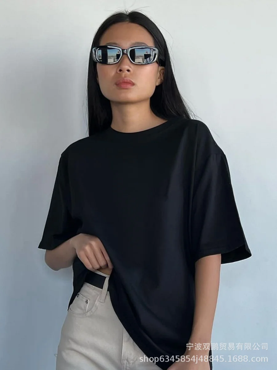 Athvotar Athvotar Spring And Summer New Solid Color Short-Sleeved Women Loose Large-Band Pure Cotton T-Shirt Simple Top