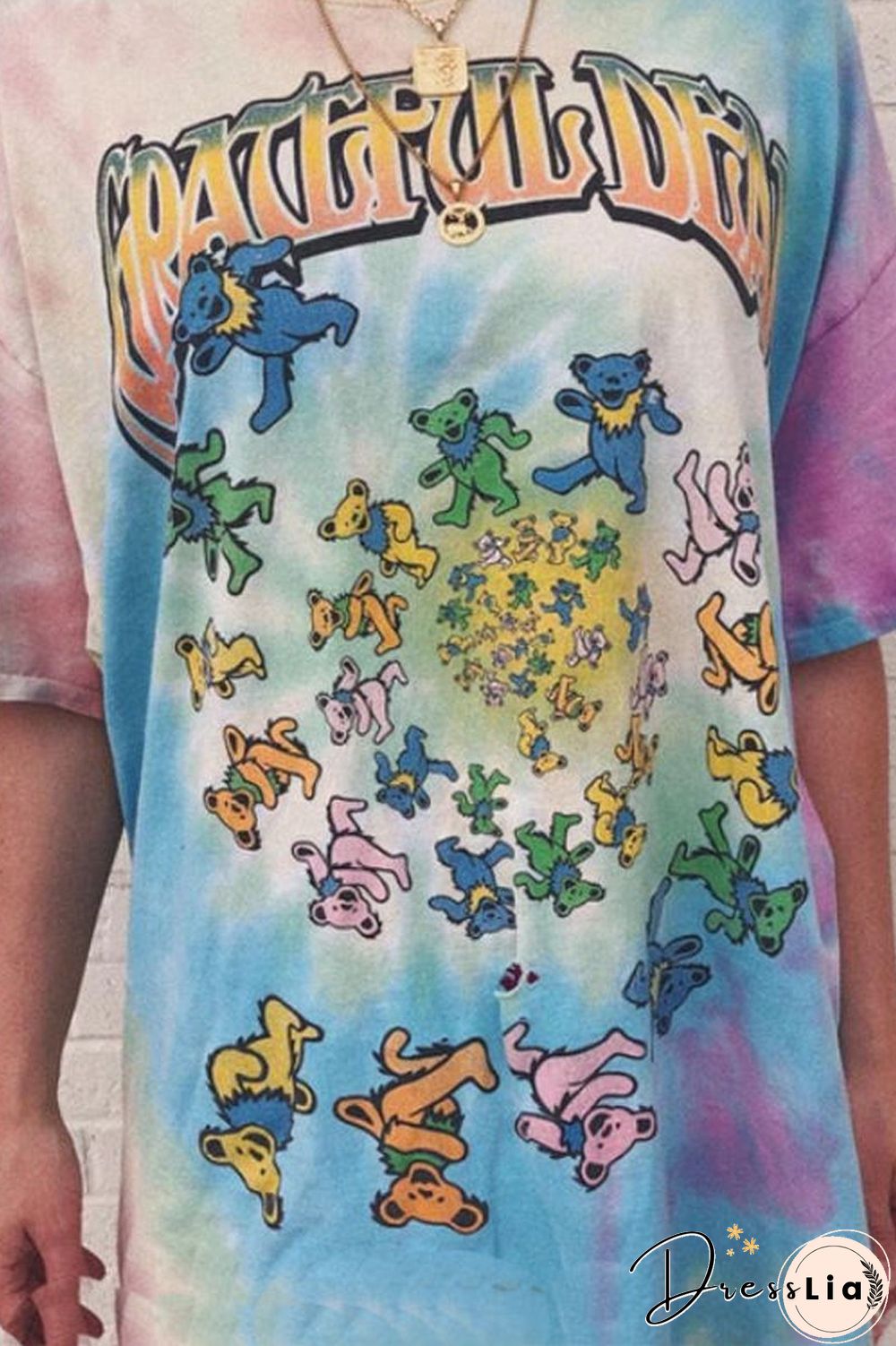 Round Neck Tie-Dyed Bear T-Shirt