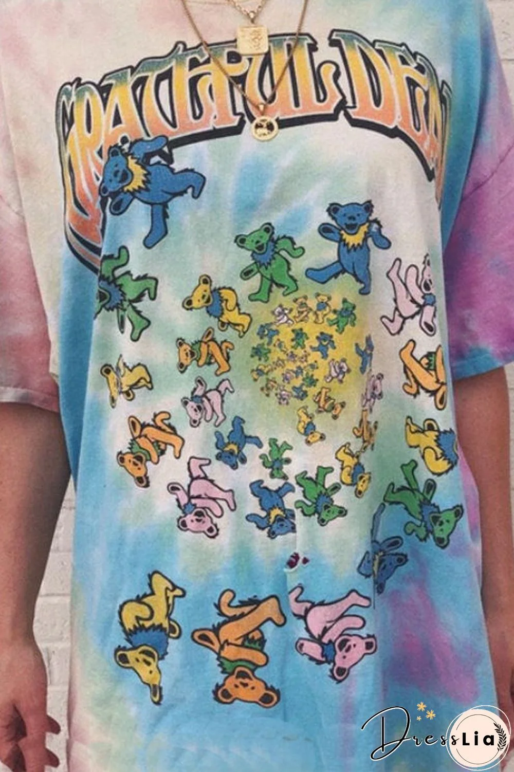 Round Neck Tie-Dyed Bear T-Shirt