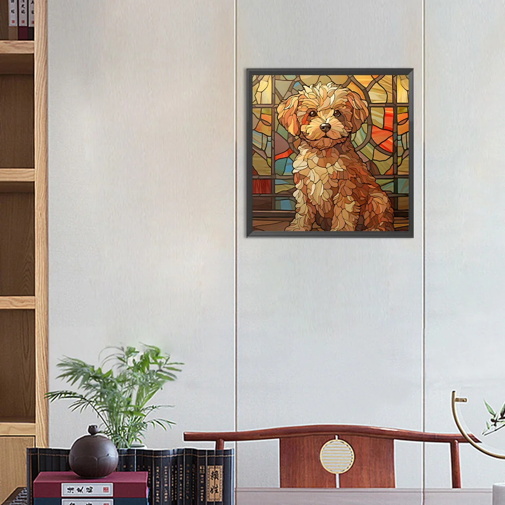 Diamond Painting - Full Round Drill - Stained Glass Puppy(Canvas|30*30cm)