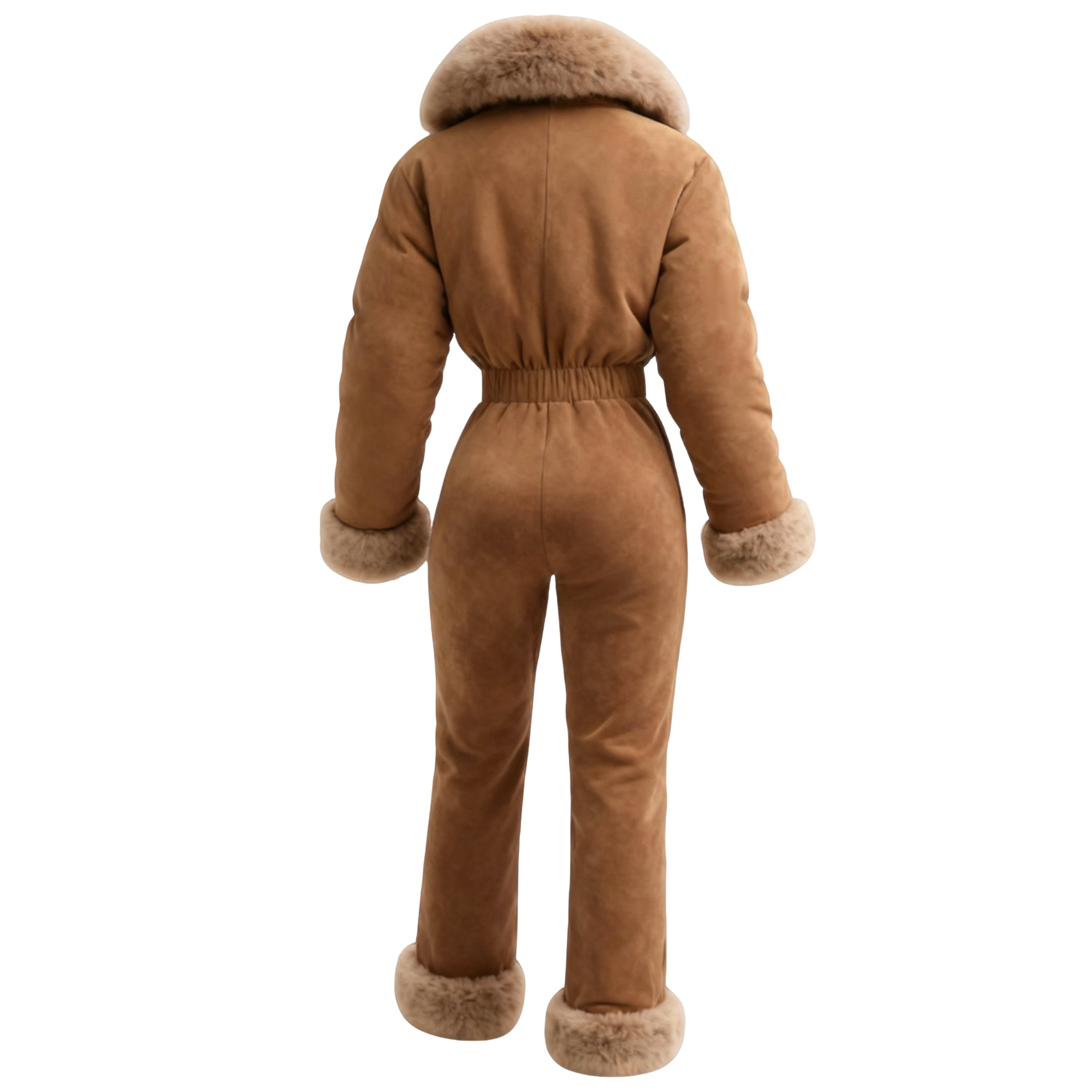 Women's Retro Thick Fur Collar Lapel Long Sleeve Jumpsuit