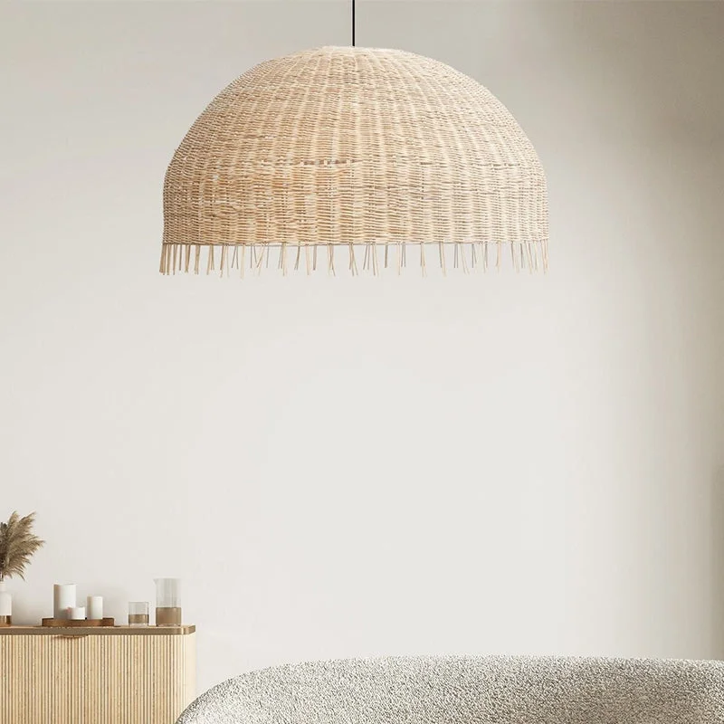 Unique Round Pendant Light Rattan Lampshade For Living Room