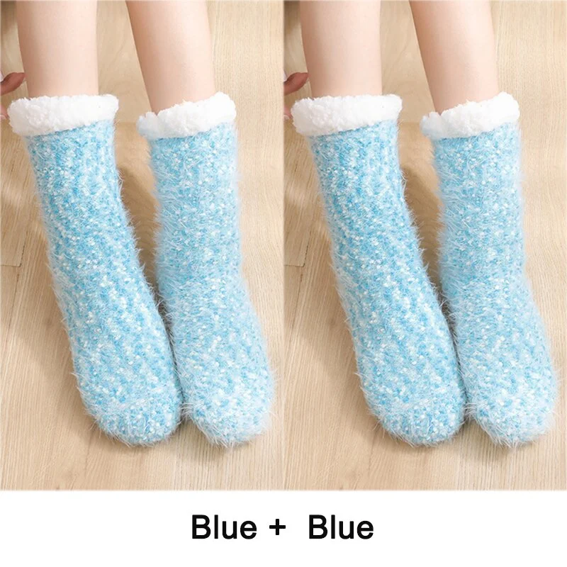2PCS Warm Floor Socks Women Winter Socks Thick Plush Non-slip Female Sleeping Home Sox Christmas Gifts Harajuku Design for Girls