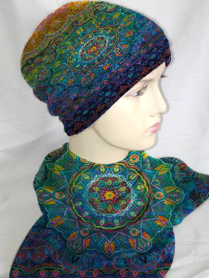 Casual geometric gradient print hat scarf set