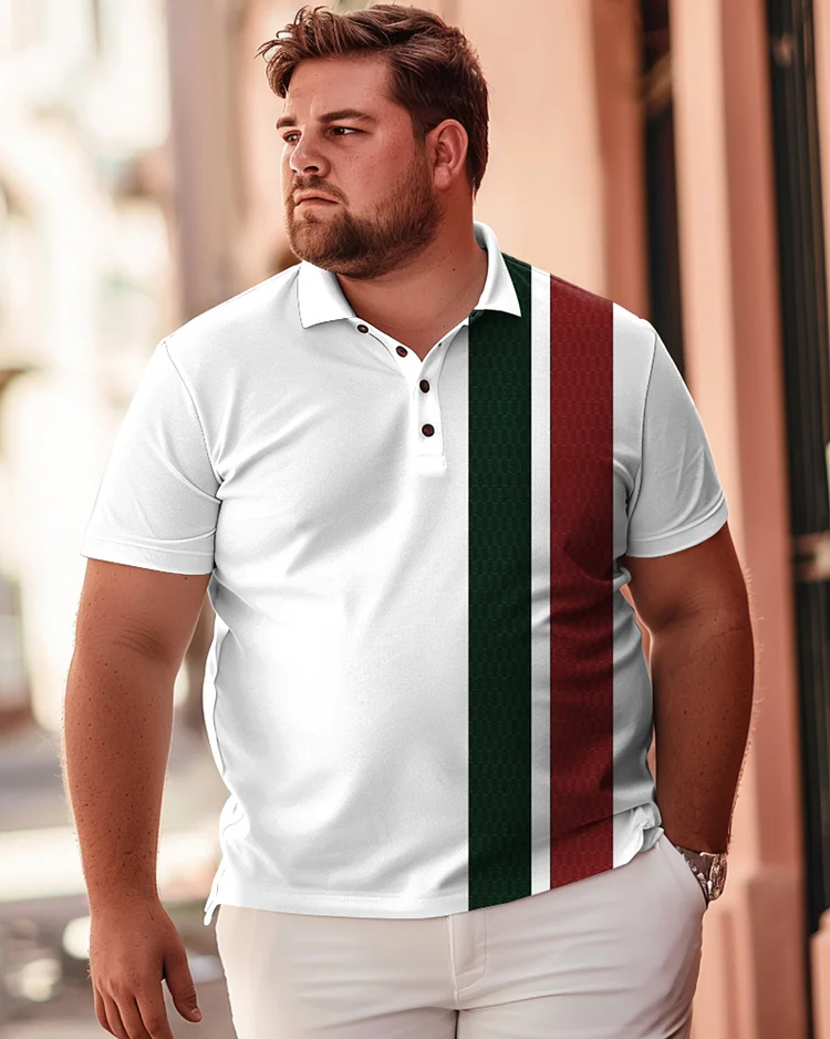 Fashion Two Tone Striped Printed Oversized Men's Polo T-shirt