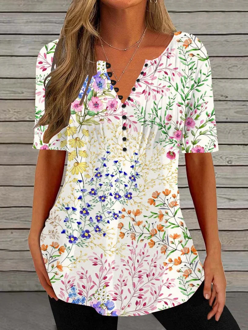 Women Half Sleeve V-neck Solid Color Dress