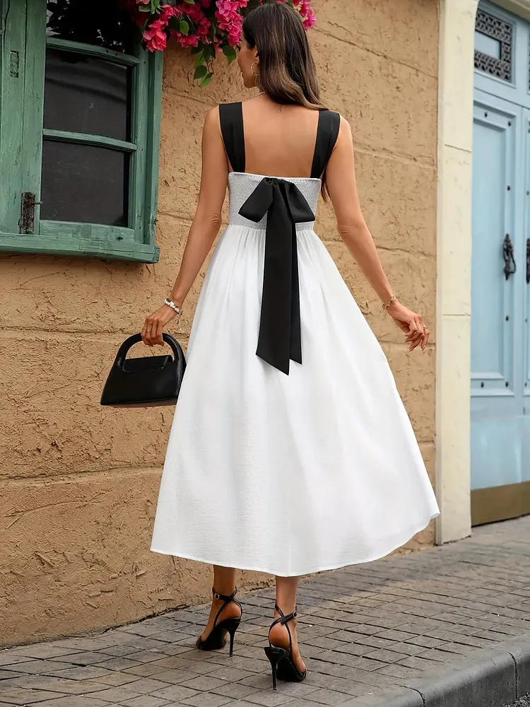 Sweetheart Neck Wide Strap Midi Dress