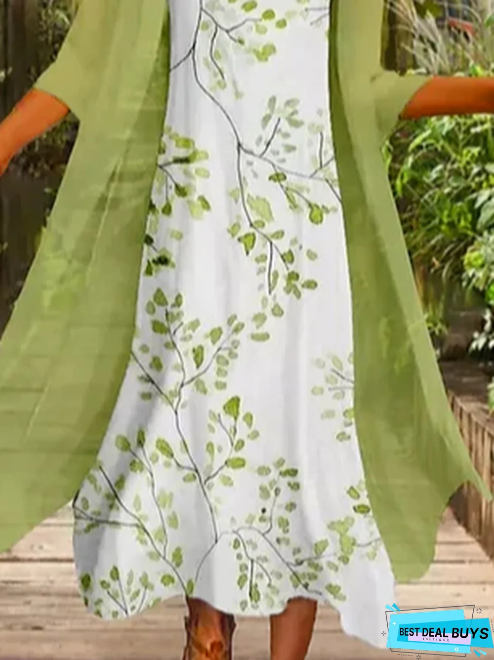 Two Piece Regular Fit Leaves Long Sleeve Woven Dress