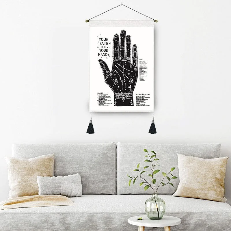 Black Canvas Hand Phase Tapestry Home Decor Macrame Bedroom Art Butterfly Wall Hanging Tassel Tapestries Art Background Cloth