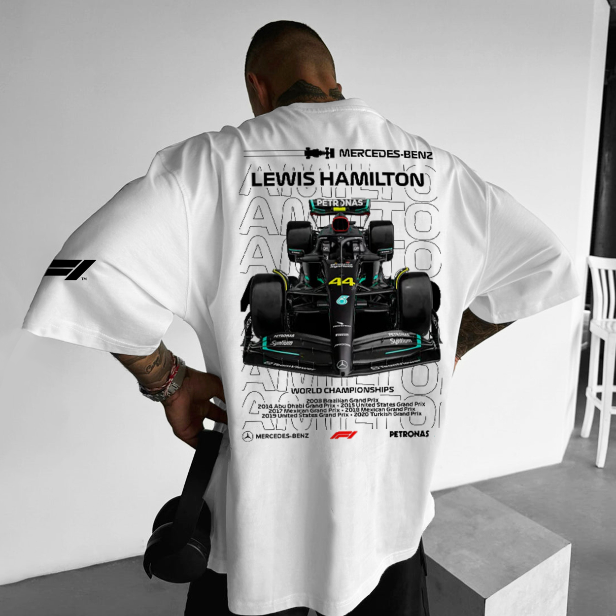 Men's Black Loose Casual Racing Style Short-sleeved T-shirt / TECHWEAR CLUB / Techwear