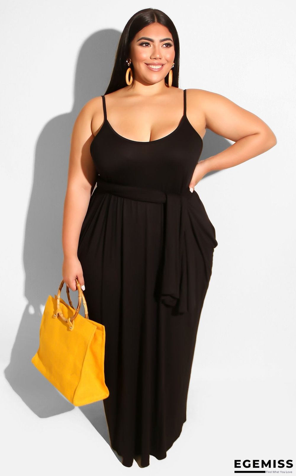 Casual Solid-colored Sling Dress Large Size Women's Wear Black Dresses | EGEMISS