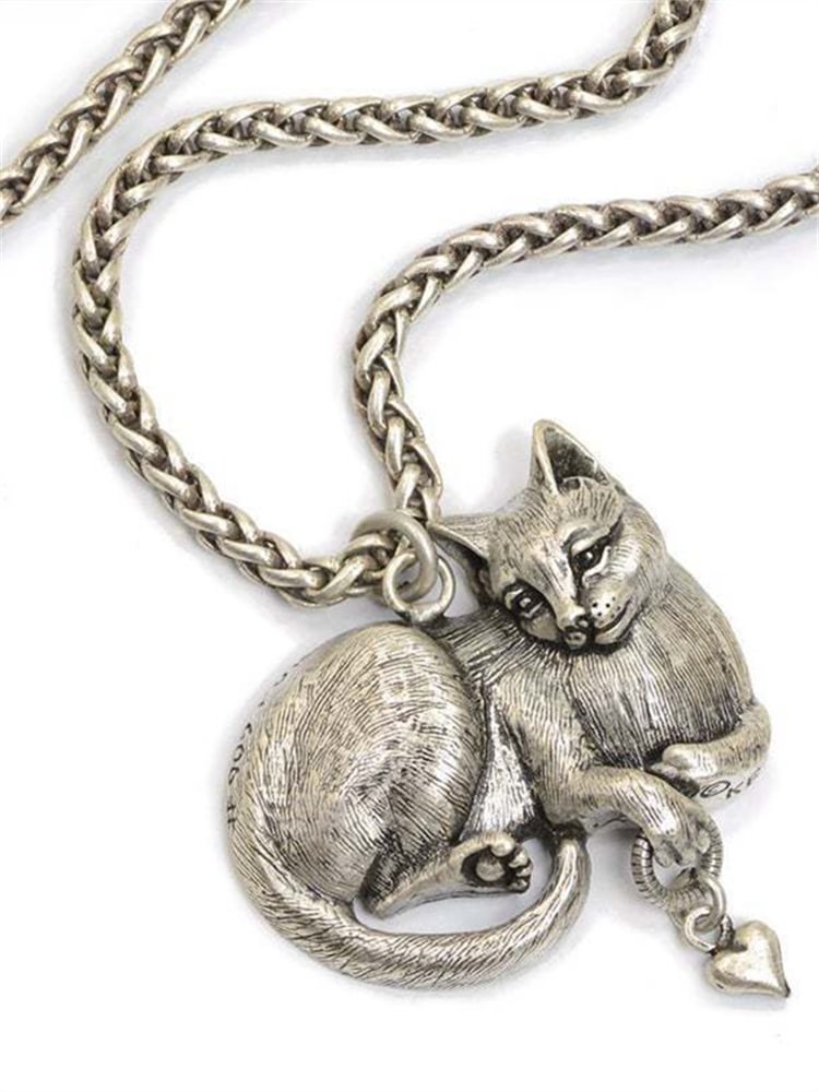Vintage Mystery Cat Pendant Necklace