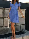 Retro Floral Print V-Neck Button A-Line Mini Dress
