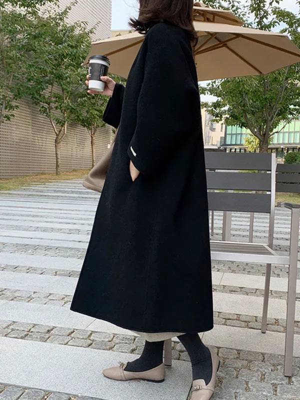 Elegant Collarless Woolen Coat: Long-Sleeved, Loose Fit, and Timelessly ...