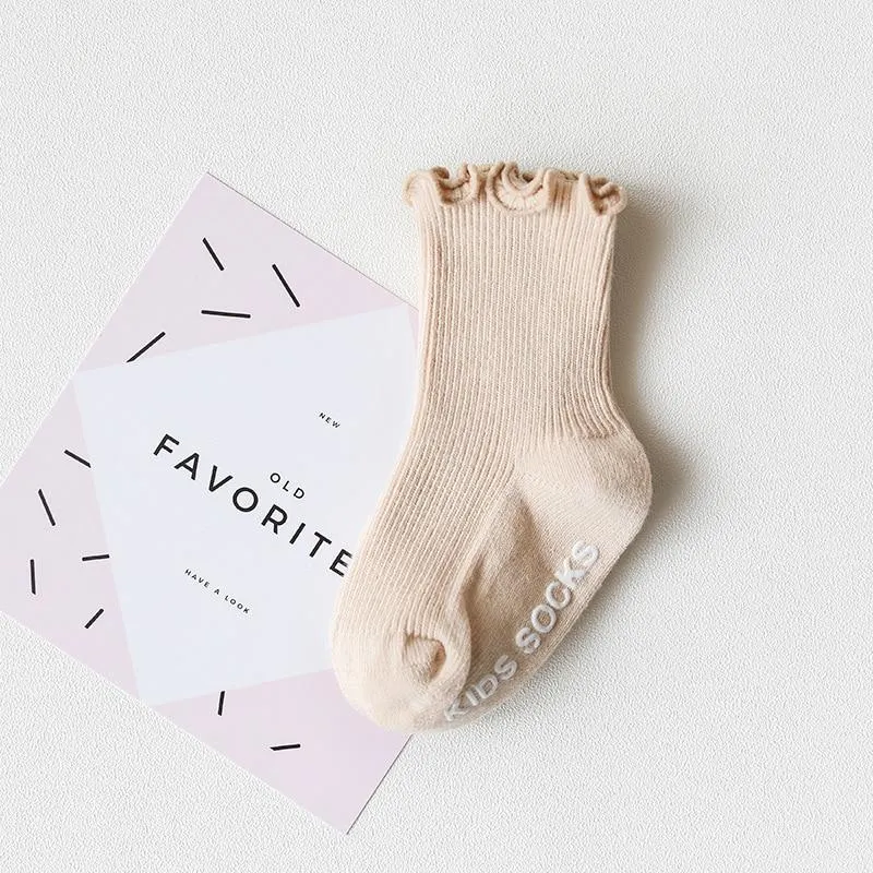 YWHUANSEN 0 to 4 Yrs Ruffle Edge Non-Skid Cotton Socks with Grip For Kids Toddlers Baby Girl Boneless Socks Four Seasons Newborn