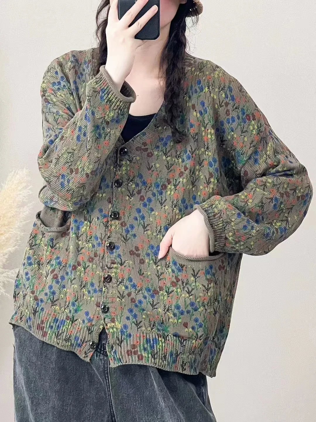 Chicfifth Sweater Women Winter Long Sleeve High Quality Autumn Vintage Top Knitted Cardigan