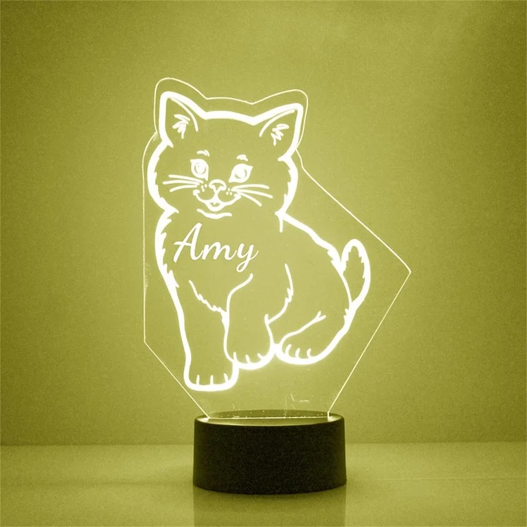 Personalized Cat Night Light Custom Name 7 Colors LED Lamp for Kid