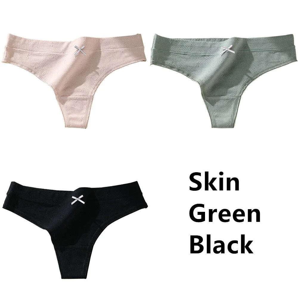3Pcs Women's Cotton G-String Thong Sexy Panties for Women Bow Seamless Briefs Underwear Intimate Lingerie Ladies T-back Low-Rise