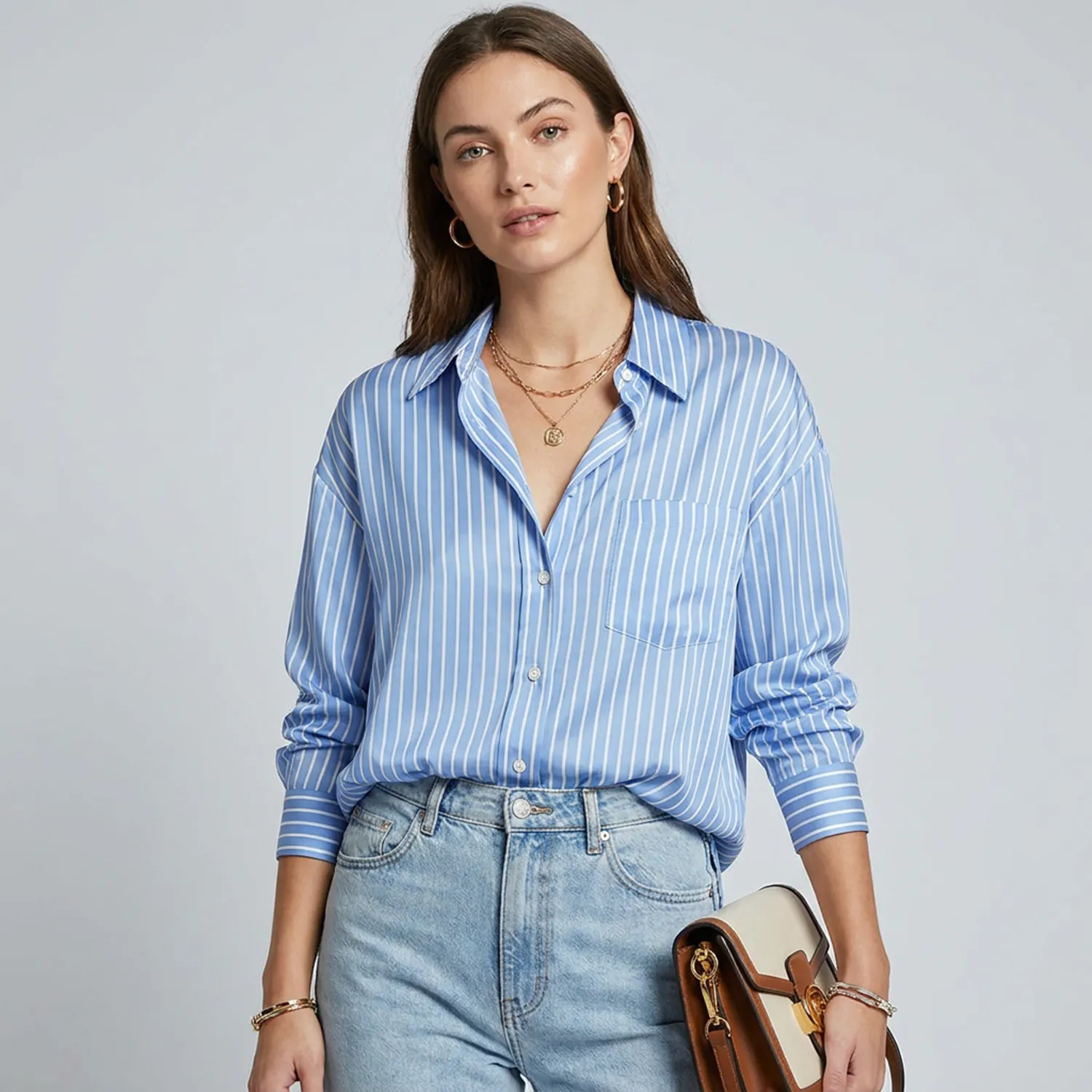 Women's Mulberry Silk Shirt Oversized Fit Striped Long Sleeve REAL SILK LIFE