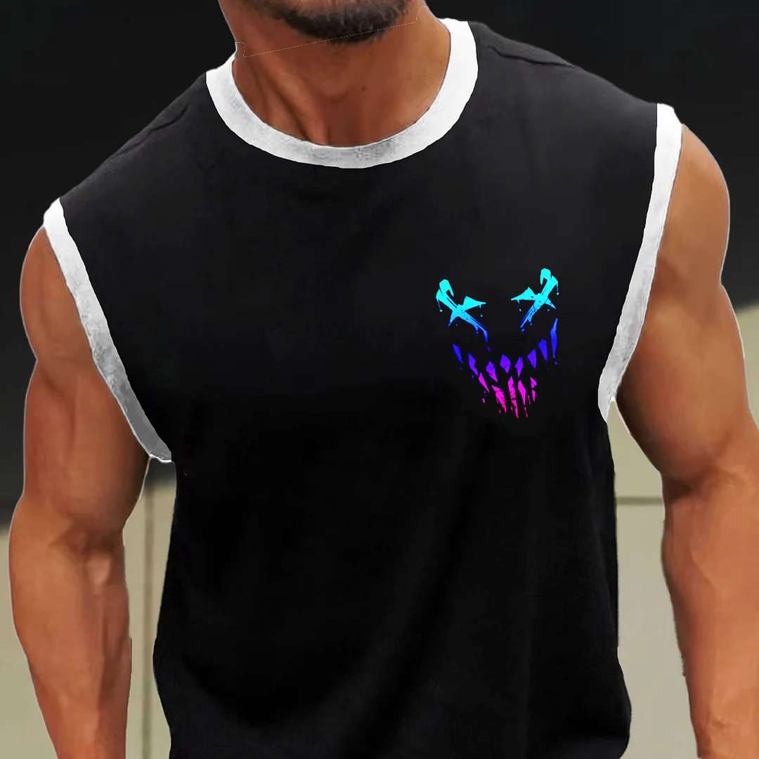 Men's Colorful Smiley Print Sleeveless Tank Top