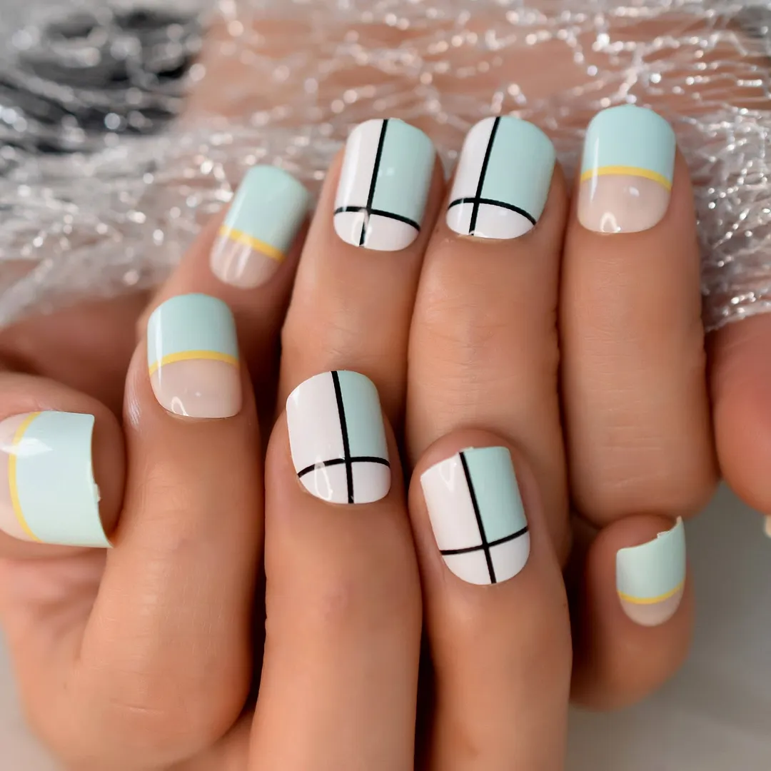 Square Nails Finger Nail Set Press On Acrylic Nail Short Size Pink Colour Manicure Beauty Cool-Nail Inspo
