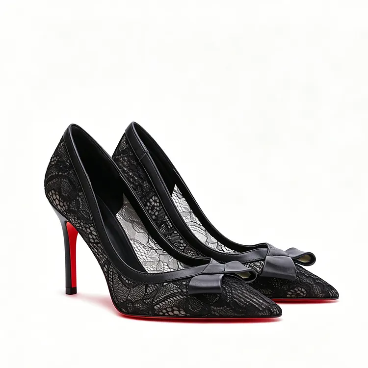 100mm Bow Fashion High Heels Sexy Prom Red Bottom Stiletto Heels Lace VOCOSI VOCOSI