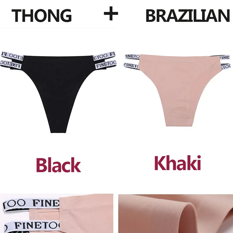 2PCS/Set Seamless Women's Thong Sexy Bikini Underwear G-string Letter Lingerie Femme Low-Rise Panties Ice Silk Women Underpants