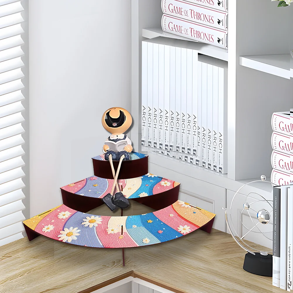 3 Tier Wood Rainbow Daisy DIY Diamond Painting Storage Holder for Home Office