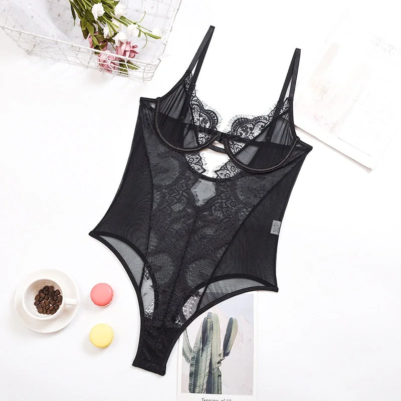 Yimunancy Floral Lace Bodysuit Women Hallow Out Sexy Bodysuit 2021 Summer 5 Colors Ladies Sexy Teddies Bodysuit