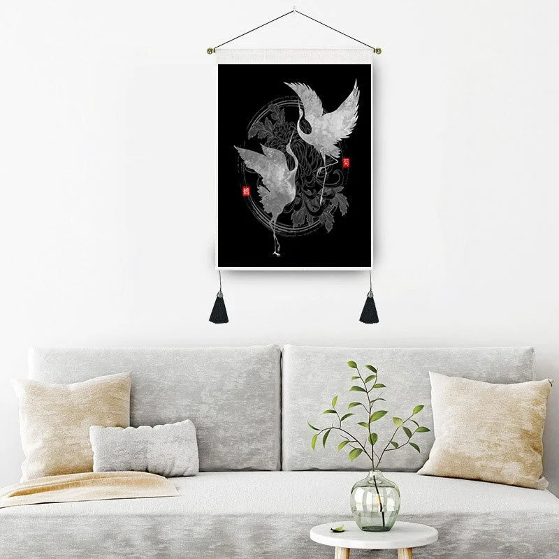 Black Canvas Hand Phase Tapestry Home Decor Macrame Bedroom Art Butterfly Wall Hanging Tassel Tapestries Art Background Cloth