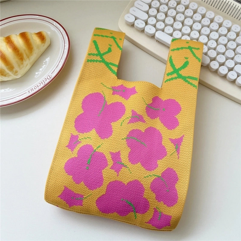 Women’s Small Knit Stripe Fruit Cute Basic Weave Open Bucket Bag