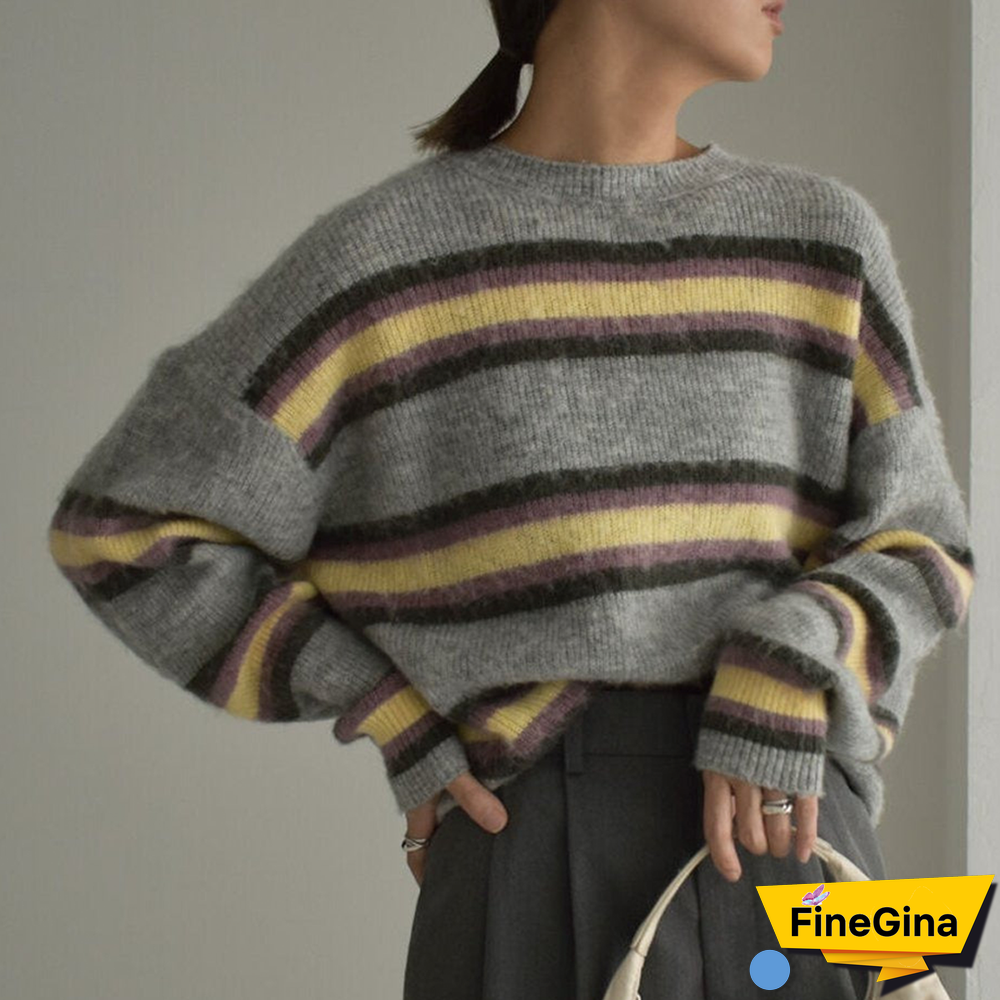 Retro Print Round Neck Sweater