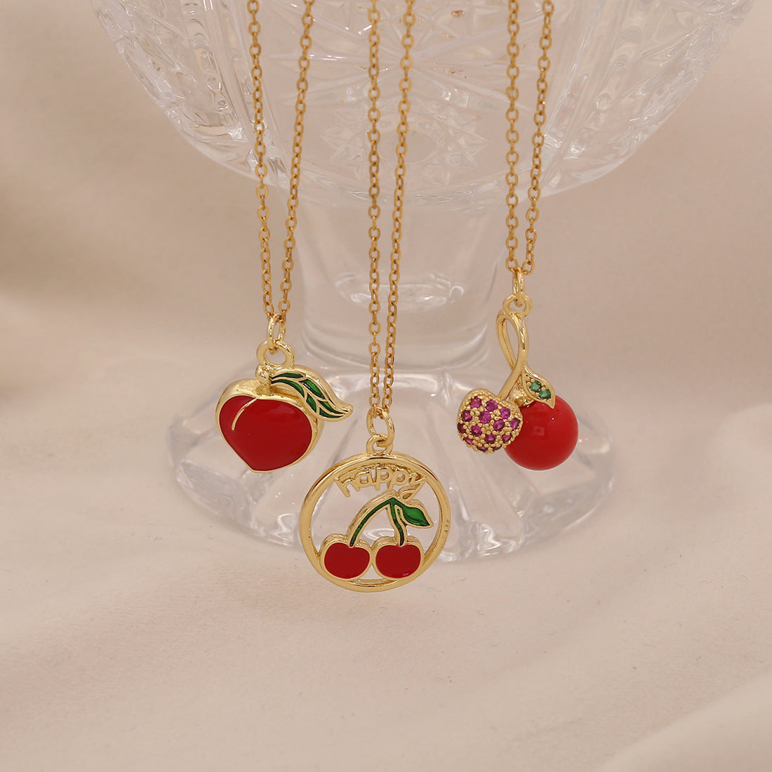 Cute Cherry Strawberry Pendant Necklace Fashionable And Versatile Clavicle Chain Trendy Necklace N1510
