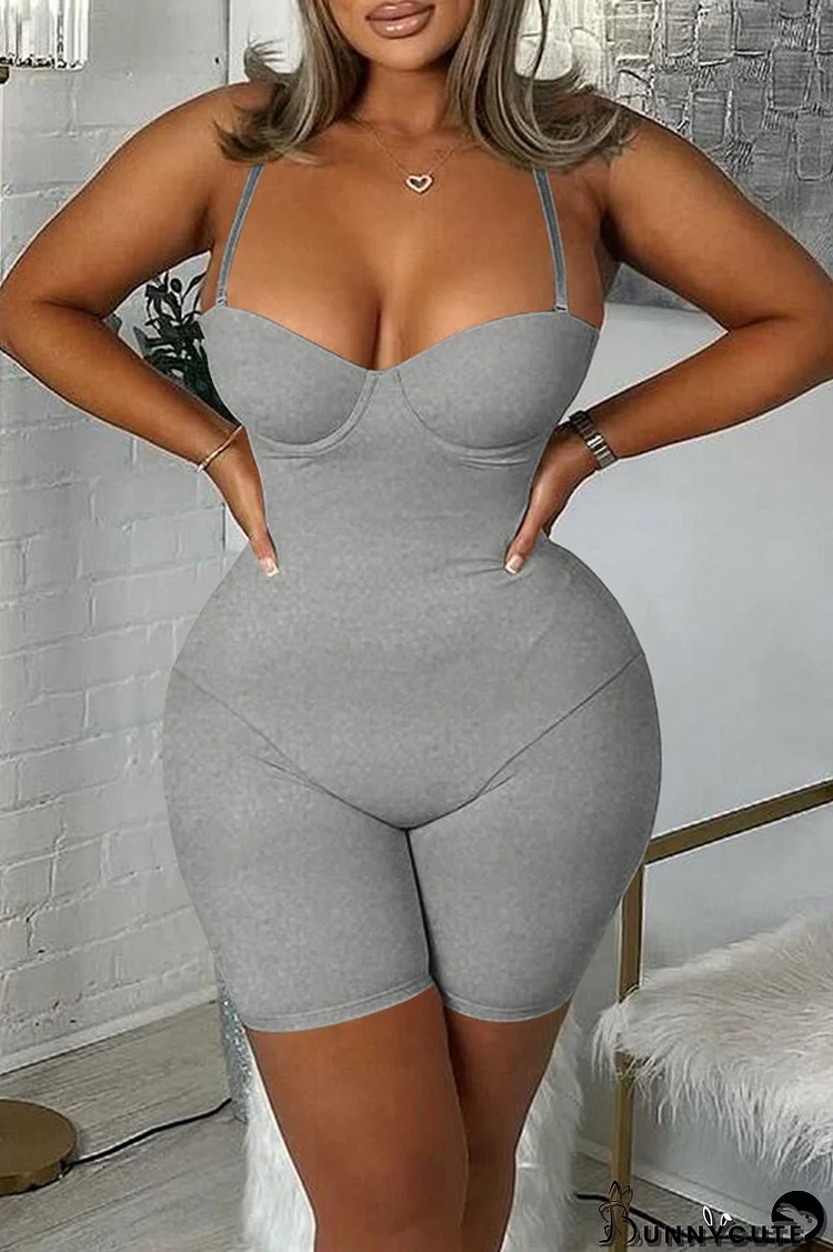 Grey Sexy Casual Solid Backless Spaghetti Strap Skinny Romper