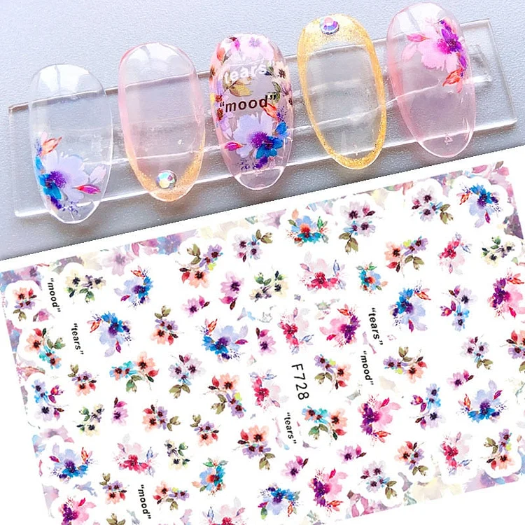 3D Flowers Rose Leaf Floral Stickers Nail Design Gel Polish Summer Spring Fruits With Lines Decals Wraps Nail Art Decoration