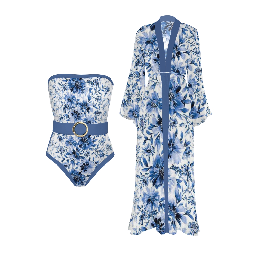 Bandeau Printed One Piece With Kimono